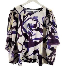 Eloquii Floral Blouse Womens Plus18 Purple White Ruffle Wing Sleeve